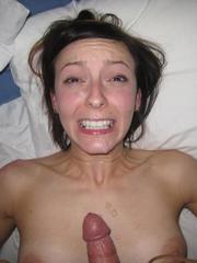 Facialized girlfriend shows her breasts