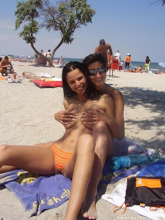 Busty Latin Girlfriend Topless At The Beach
